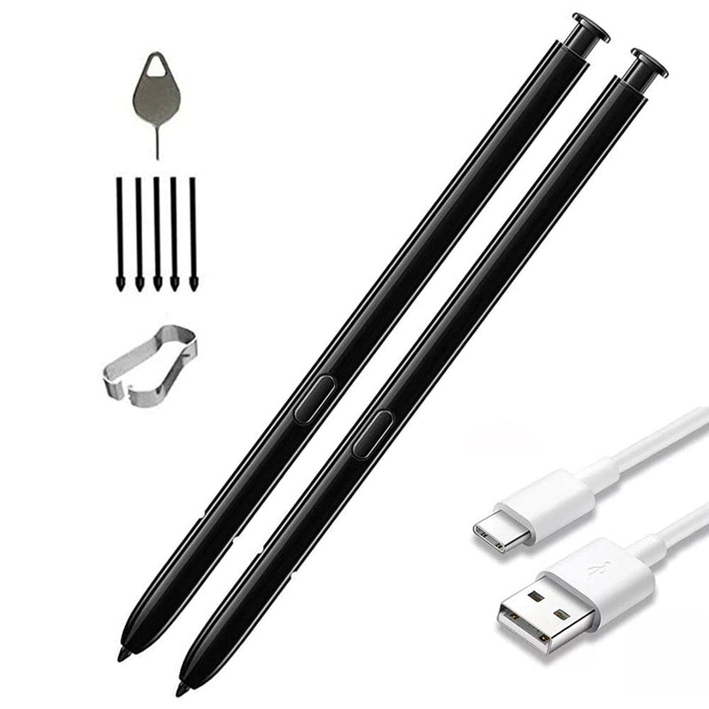 [Australia - AusPower] - 2 Pack Replacement Stylus Touch S Pen for Samsung Galaxy S22 Ultra S22U(Without Bluetooth)+Tips/Nibs Tweezer (Black) Black 
