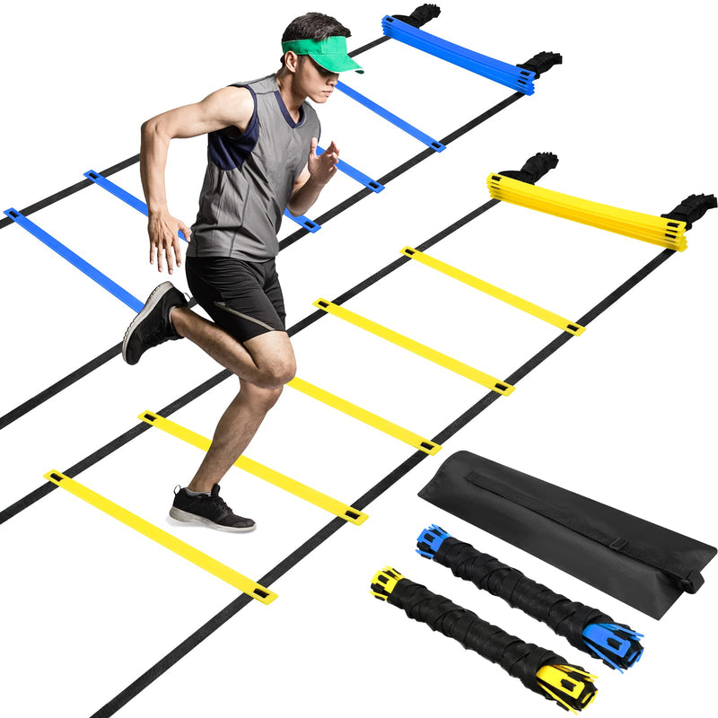 [Australia - AusPower] - Sosation 2 Pieces Agility Ladder 20 Feet Adjustable Rungs Speed Training Exercise Ladders with Carry Bag for Kids and Adults Soccer Football Boxing Footwork Sports Speed Agility Training 