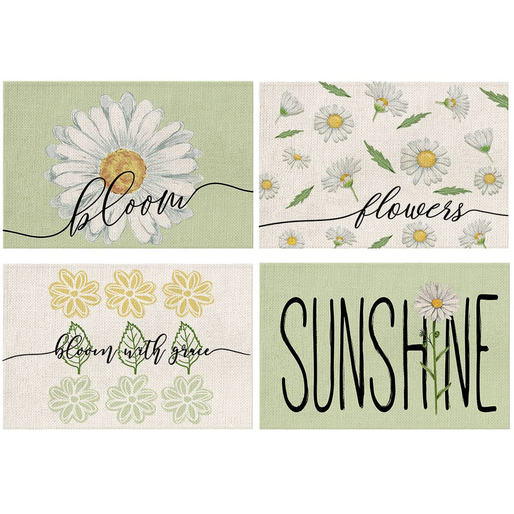 [Australia - AusPower] - Summer Decorations Daisy Bloom Watercolor Green Placemats 18x12 Inches Seasonal Holiday Spring Decor Farmhouse Indoor Vintage Theme Gathering Dinner Party AP070 