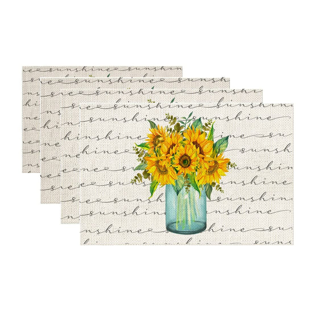 [Australia - AusPower] - Summer Decorations Sunflower Placemats 18x12 Inches Seasonal Holiday Spring Sunshine Decor Farmhouse Indoor Vintage Theme Gathering Dinner Party AP075 Placemats 12"X18" 