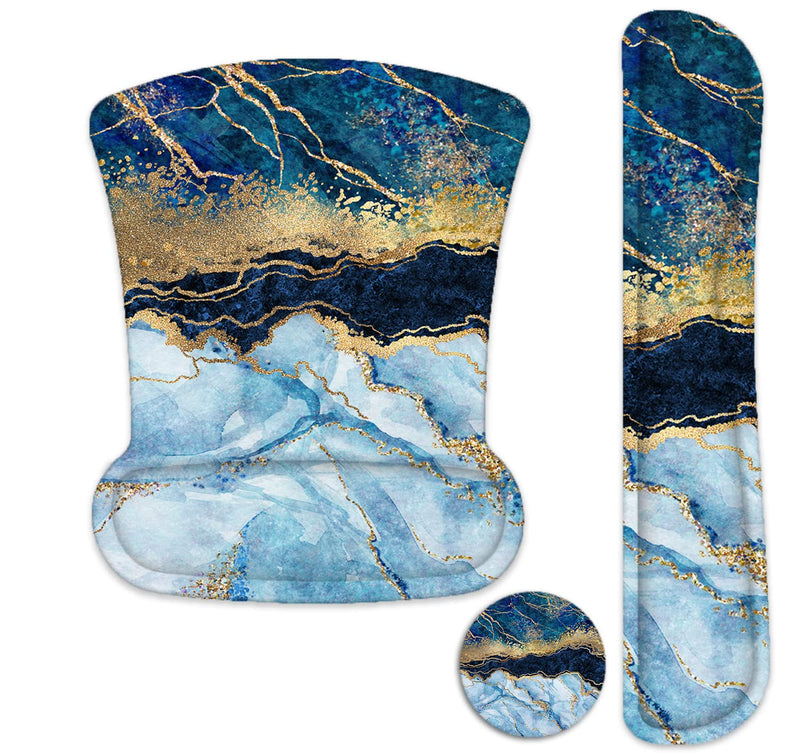[Australia - AusPower] - Lateefah Mouse Pad Wrist Support, Keyboard Wrist Rest and Mouse Pad, Memory Foam Wrist Rests for Keyboard and Mouse, Ergonomic Mouse Pad and Keyboard Wrist Support for Gaming, Office & Easy Typing Blue Marble 
