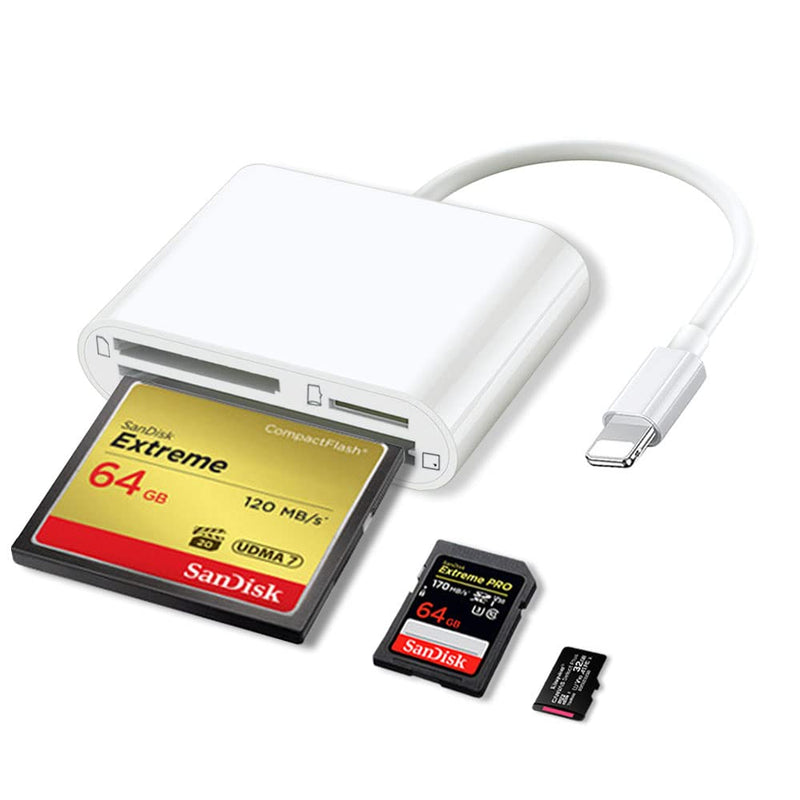 [Australia - AusPower] - GERFFINS CF Card Reader for iPhone iPad 3 in 1 CF SD Micro SD TF Memory Card Reader Adapter for iPhone iPad Digital Camera Reader Trail Game Camera Viewer Plug and Play 