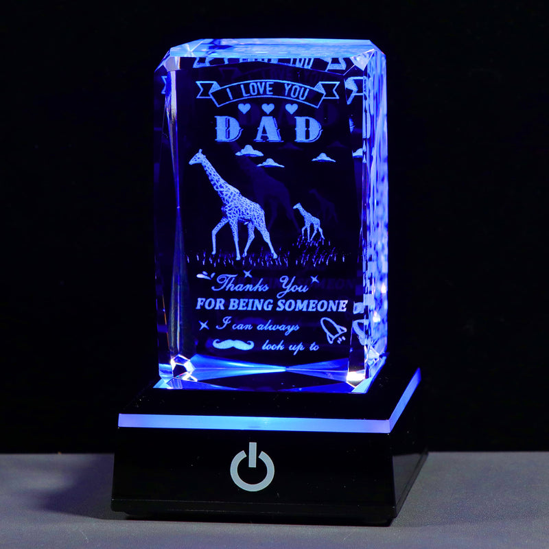 [Australia - AusPower] - Father Day Gifts for Dad from Daughter Son, 3D Crystal Laser Engraved Giraffe Statue Birthday Gifts for Dad Who Wants Nothing, Personalized Best Dad Ever Gifts Funny New Bonus Dad Gifts DAD GIFTS Giraffe with LED Base 
