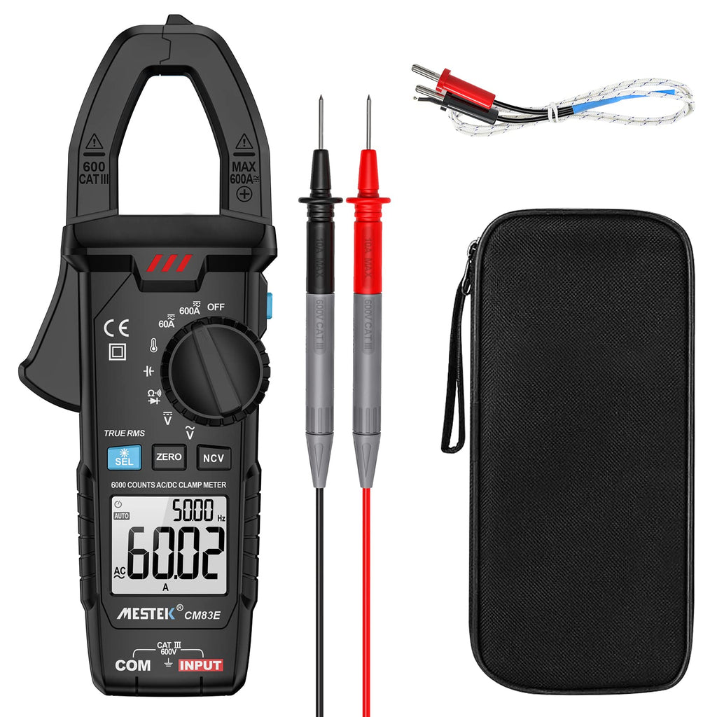 [Australia - AusPower] - MESTEK Digital Clamp Meter Multimeter T-RMS 6000 Counts, AC/DC Current and AC/DC Voltage Tester with Amp, Volt, Ohm, Temperature, Continuity, Diode and Resistance Test, Auto-ranging Black New 