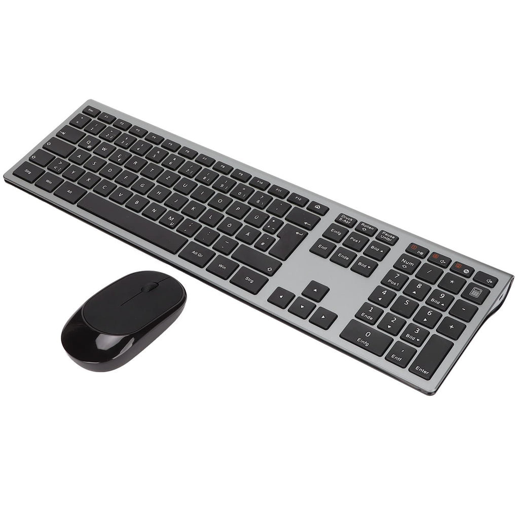 [Australia - AusPower] - 2.4Ghz Wireless Keyboard Mouse Combo Set, Ultra Slim Full Size Keyboard with Numeric Keypad for Computer, 110 Keys QWERTZ German Layout Keyboard,QWERTZ Keyboard,German Keyboard 