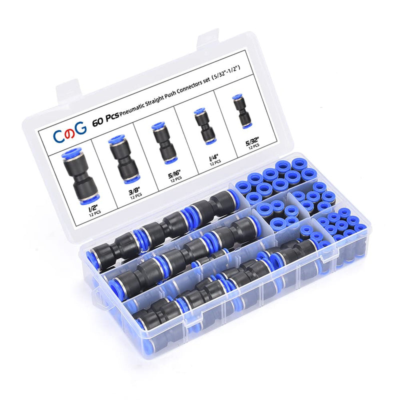 [Australia - AusPower] - CGELE 60Pcs Quick Connect Air Hose Fittings 5/32 1/4 5/16 3/8 1/2 inch Quick Release Pneumatic Push to Connect Fittings Kit Air Line Fittings for 5/32 1/4 5/16 3/8 1/2 inch Tube PU Kit(Inch) 
