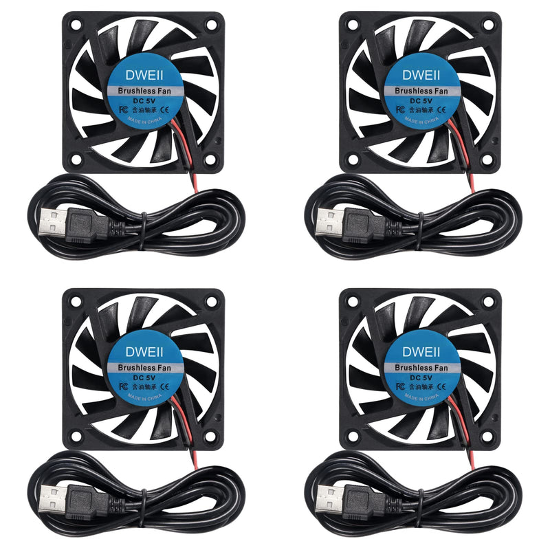 [Australia - AusPower] - DWEII 4-Pack USB Brushless Cooling Fan 60mm x 10mm USB Fan 5V DC Brushless Cooling Fan 6010 for Brushless DC Computer CPU Heat Sink Cooling Cooler Fan 