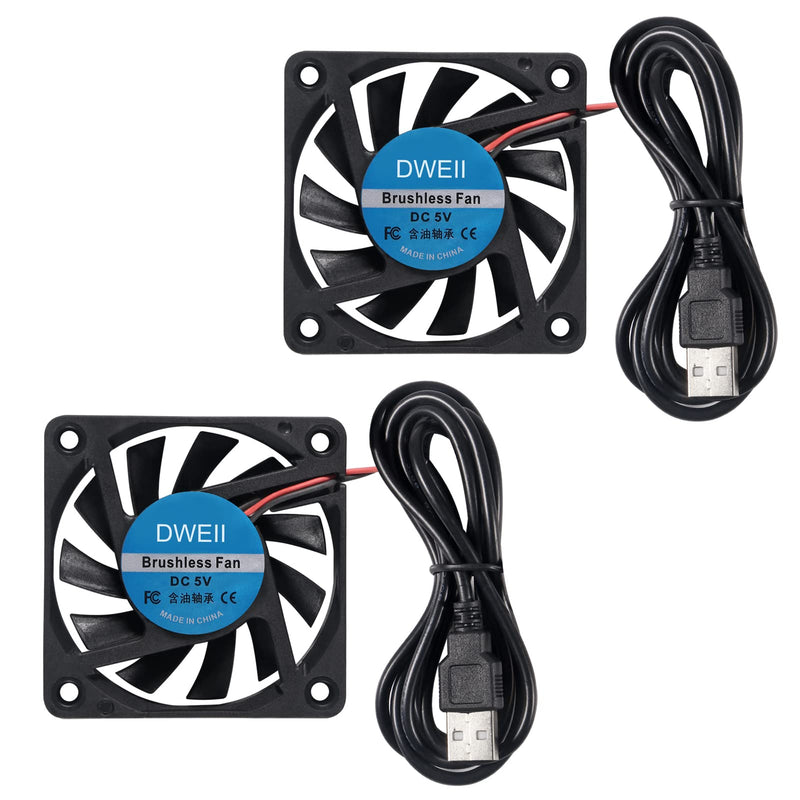 [Australia - AusPower] - DWEII 2-Pack USB Brushless Cooling Fan 60mm x 10mm USB Fan 5V DC Brushless Cooling Fan 6010 for Brushless DC Computer CPU Heat Sink Cooling Cooler Fan 
