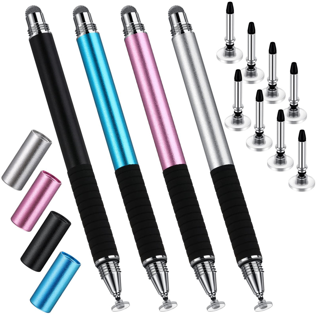[Australia - AusPower] - Konohan 4 Pack Capacitive Stylus Pen for Touch Screens with 8 Pieces Replacement Tips 2 in 1 Precision Series Stylist Pens Fine Point Disc Tip Stylus for Cell Phone Tablet Laptop Drawing, 4 Styles 
