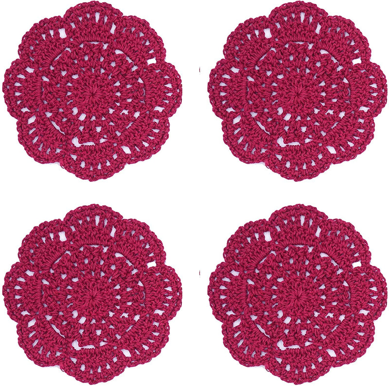 [Australia - AusPower] - 4 Inch Doilies Crochet Round Lace Doily Handmade Placemats 100% Cotton Crocheted Coasters, 4PCS (Wine Red) Wine Red 