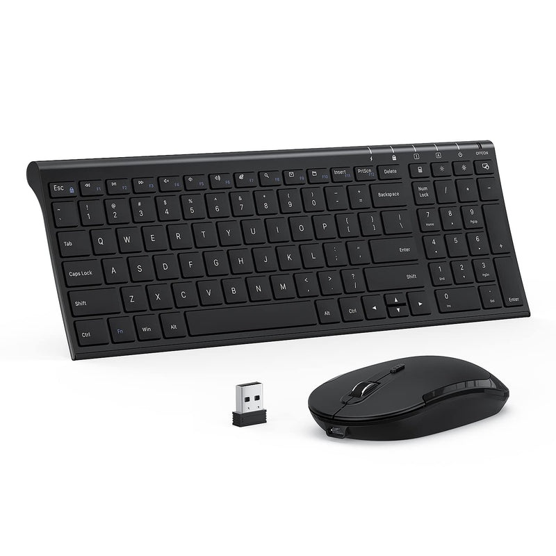 [Australia - AusPower] - Rechargeable Wireless Keyboard Mouse, 2.4GHz Ultra Slim Compact Wireless Keyboard Mouse Combo for Laptop, Desktop, Windows (Black) Black 