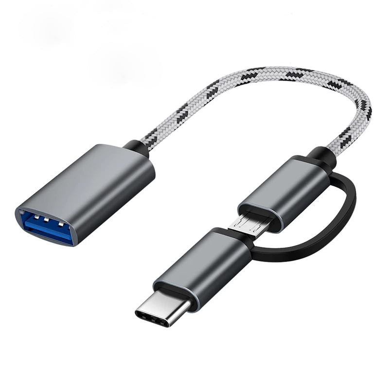[Australia - AusPower] - OTG Adapter Cable,2 in 1 USB to Type-C,USB to Micro USB Nylon USB 3.0 Interface Fast Transfer Connector Converter for Cellphone Charging Line (Grey) Grey 