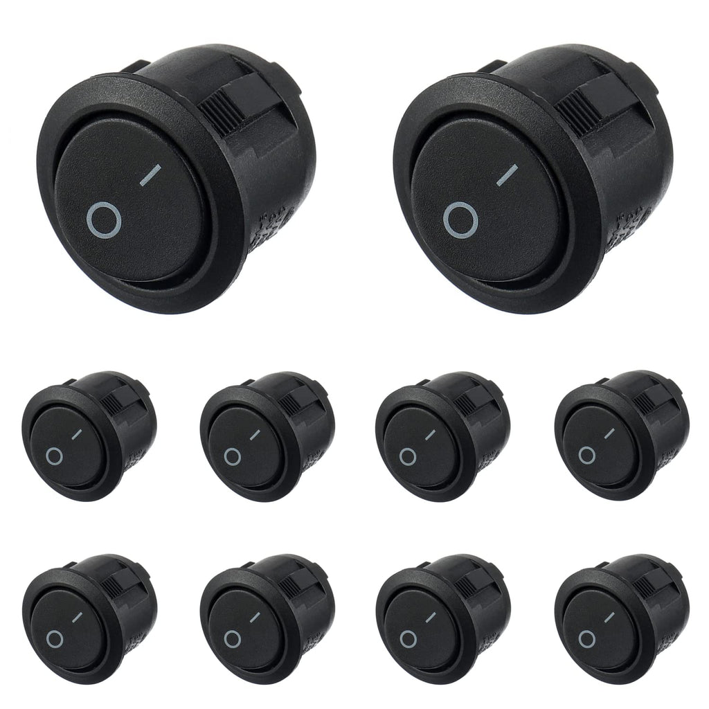 [Australia - AusPower] - HUAREW KCD1-5 Black Round Rocker Switch 10Pcs On Off 2 Pin AC 6A(250V) 10A(125V) SPST Press Toggle Button for Auto Boat Marine Car Truck Light Household 