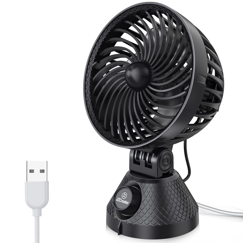 [Australia - AusPower] - USB Desk Fan, JZCreater USB Mini Fan with Stepless Speed, 90°Auto Oscillating Fan , Quiet Rotation Strong Wind, Small Personal Fan for Bedroom Home Office Table Outdoor Stroller, 4.8inch (Black Black) Black Black 