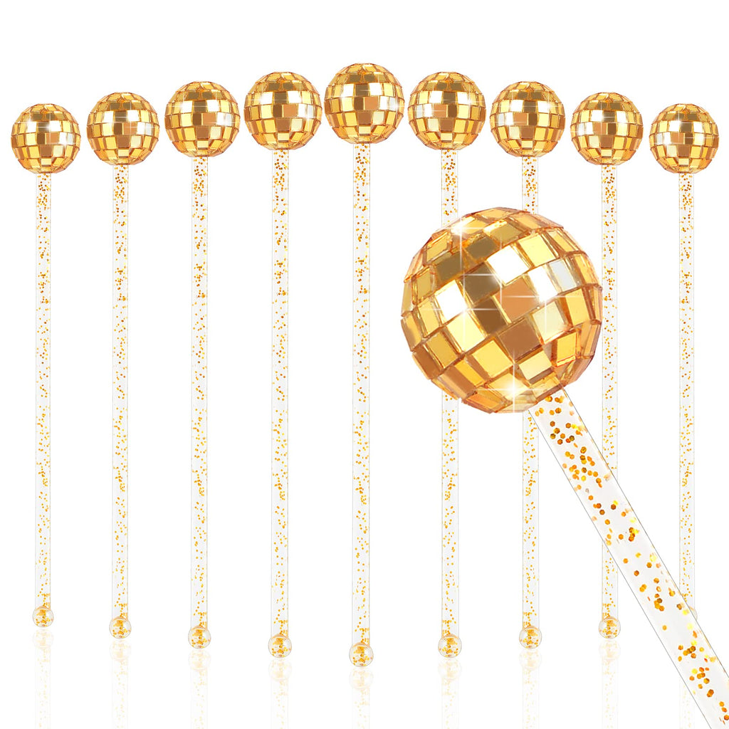 [Australia - AusPower] - DISCO BALL DRINK STIRRERS glitter Drink Stirrers Lolipop Sticks Disposible for Last Disco bachelorette New Year’s Eve and wedding (gold) gold 