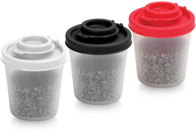 [Australia - AusPower] - Salt and Pepper Shakers Moisture Proof Salt Shaker to go Camping Picnic Outdoors Kitchen Lunch Boxes Travel Spice Set Clear with colored lids Plastic Airtight Spice Jar Dispenser (Medium, 3 pack) Medium, 3 pack 