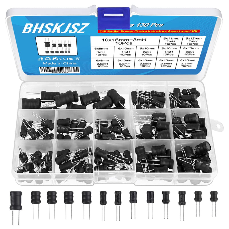 [Australia - AusPower] - BHSKJSZ 13 Values 130 Pcs Inductor kit 1MH to 3.5 MH DIP Radial Power Choke Inductors Assortment Kit for Circuit Board, Indoor/Outdoor LED Strip Lights 