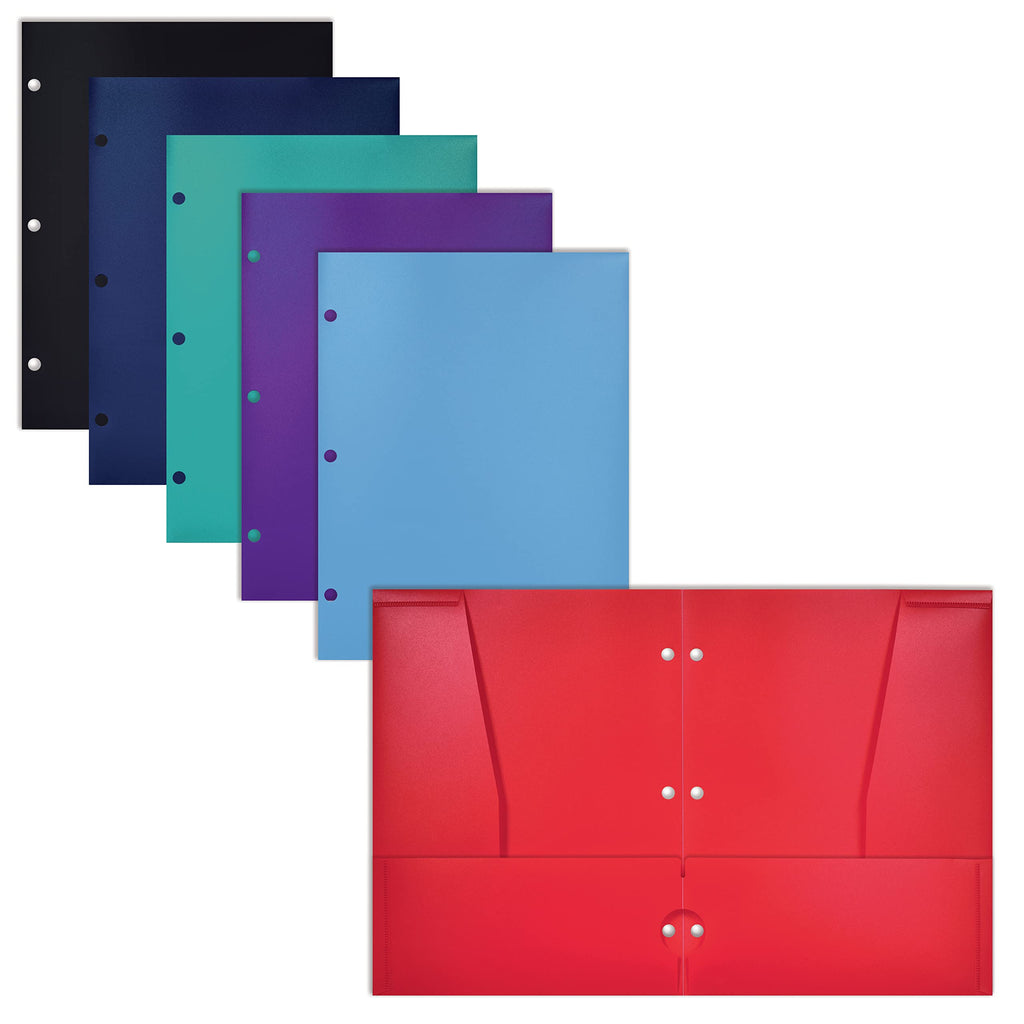 [Australia - AusPower] - 4 Pocket Plastic Folders (6 Pack), 3 Hole Punch, Extra Sturdy Plastic Folders, Assorted Primary Colors, Letter Size, with Business Card Slot, by Better Office Products 