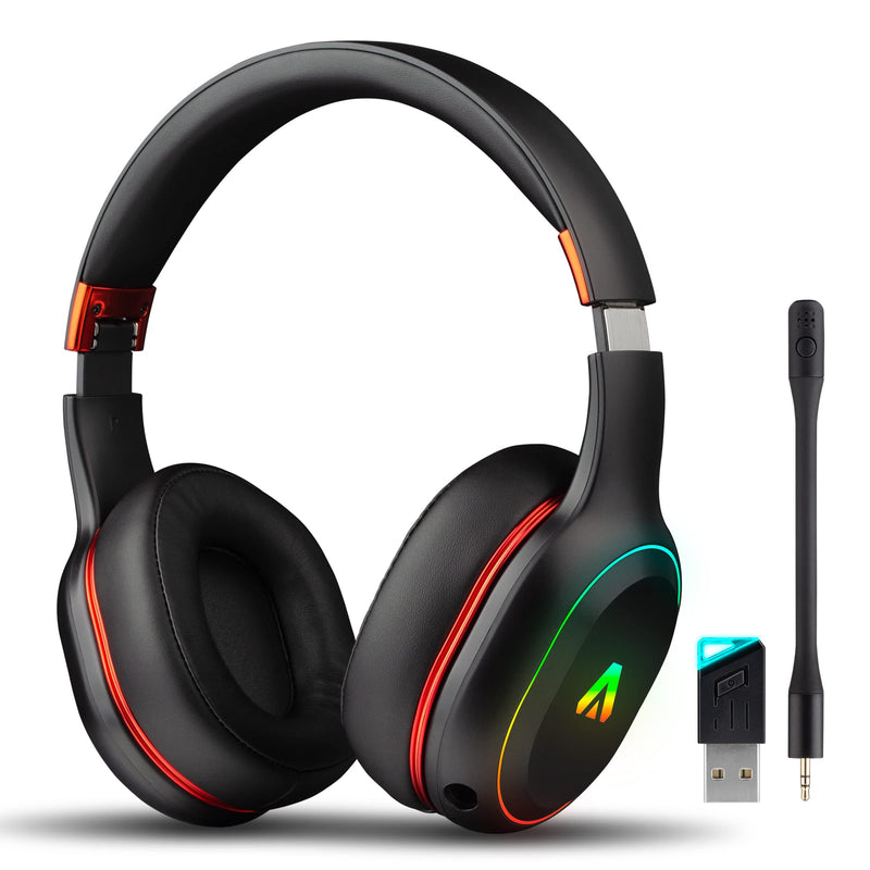 [Australia - AusPower] - Wireless Gaming Headset for PS4 PS5 PC Nintendo Switch, 2.4GHz Bluetooth Gaming Headphones with Detachable Noise Canceling Microphone Black 