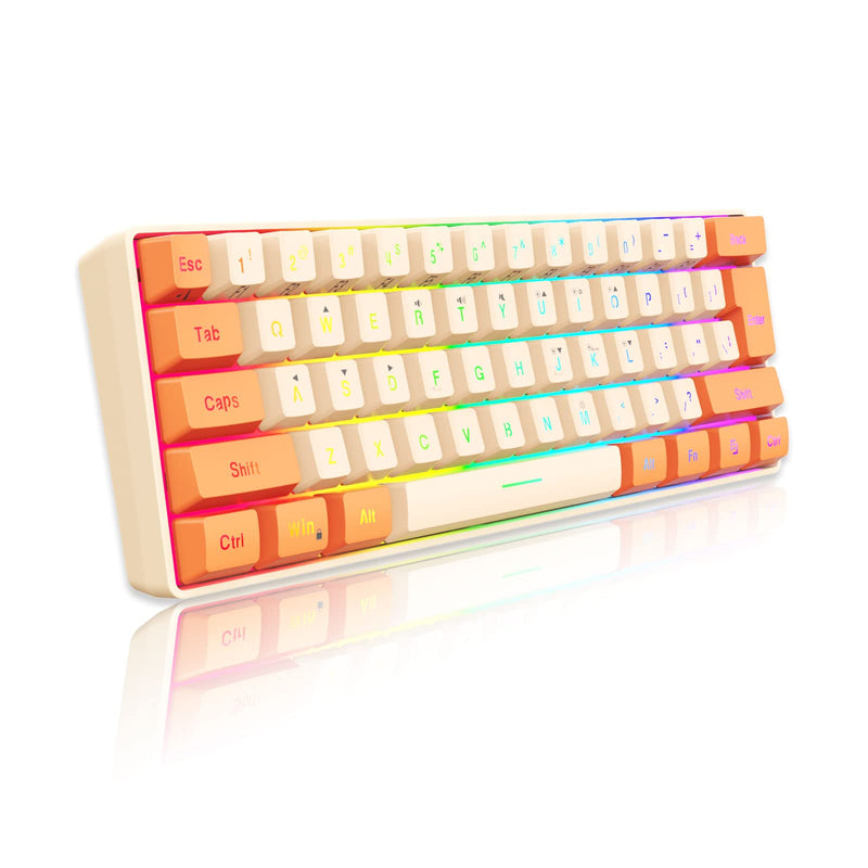 [Australia - AusPower] - Snpurdiri 60% Wired Gaming Keyboard, RGB Backlit Ultra-Compact Mini Keyboard, Waterproof Mini Compact 61 Keys Keyboard for PC/Mac Gamer, Typist, Travel (Orange and Cream) Orange and Cream 