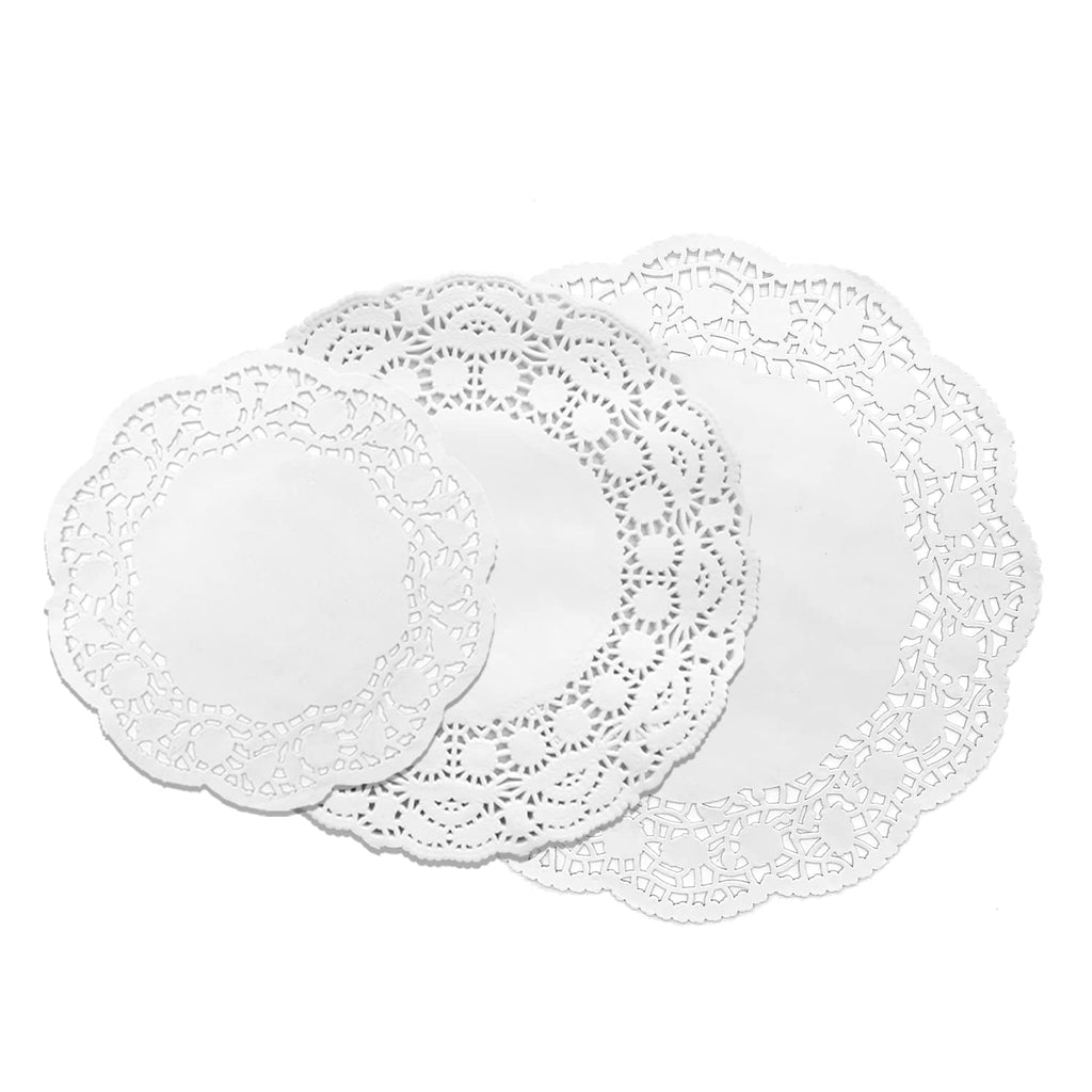 [Australia - AusPower] - 5MLGgoods White Paper Doilies 3 assorted sizes, 150 Pack 3 Sizes Lace Round, (6.5", 8.5", 10.5", 50 Pack Per Size) 6.5", 8.5", 10.5" 