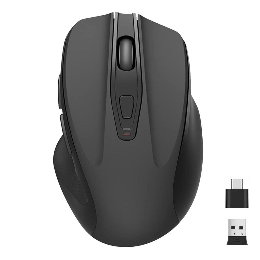 [Australia - AusPower] - Rechargeable Computer Wireless Mouse, 2.4G Portable USB Mouse Ergonomic Mouse with Nano USB and Type C Receiver Compatible with PC, Laptop, MacBook and All Type C Devices (Black) 