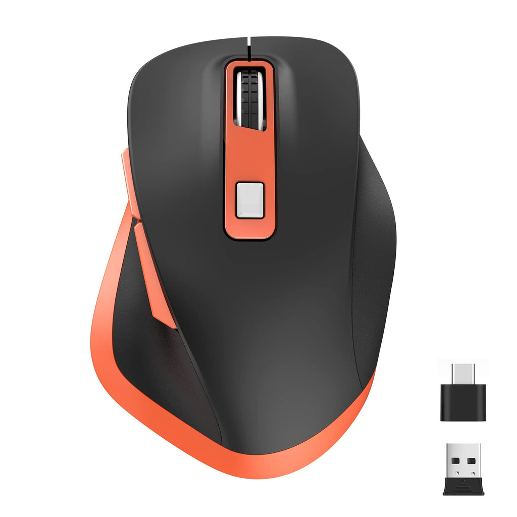 [Australia - AusPower] - Rechargeable Type C Wireless Mouse, 2.4G Portable USB Computer Mouse Ergonomic Mouse with Nano USB and Type C Receiver Compatible with PC, Laptop, MacBook and All Type C Devices (Black and Orange) Black and Orange 