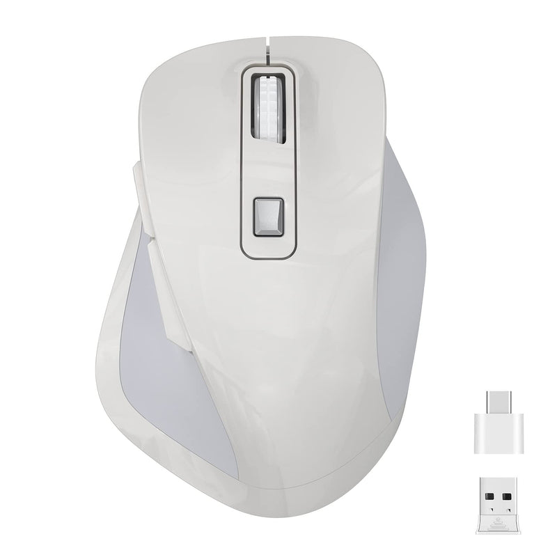 [Australia - AusPower] - Rechargeable 2.4GHz Wireless Bluetooth Mouse, Dual Mode Ergonomic Mice with Nano USB and Type C Receiver Compatible with PC, Laptop, MacBook and All Type C Devices (White) White 