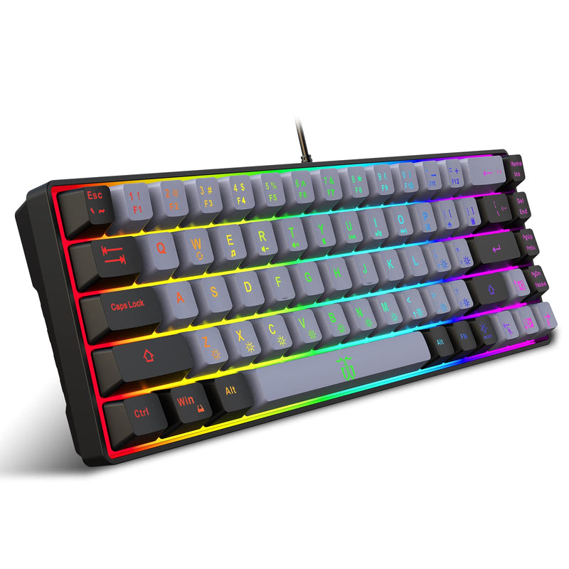 [Australia - AusPower] - Snpurdiri 60% Gaming Keyboard,RGB Compact Mini Keyboard,Wired Computer Membrane Keyboard for Windows PC Gamers(68 Keys,Grey -Black) Grey Black 