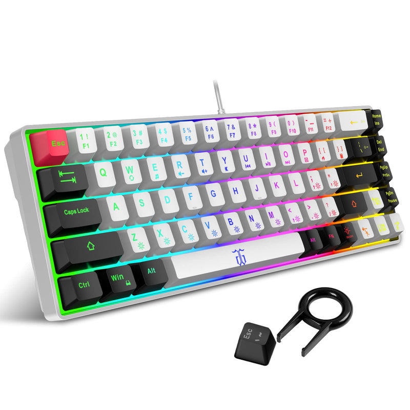 [Australia - AusPower] - Snpurdiri 60% Gaming Keyboard, RGB Backlit Mini Keyboard,Built-in Steel Plate, Membrane Keyboard but Super Mechanical Feel for Windows PC Gamers(68 Keys,White-Black) White Black 
