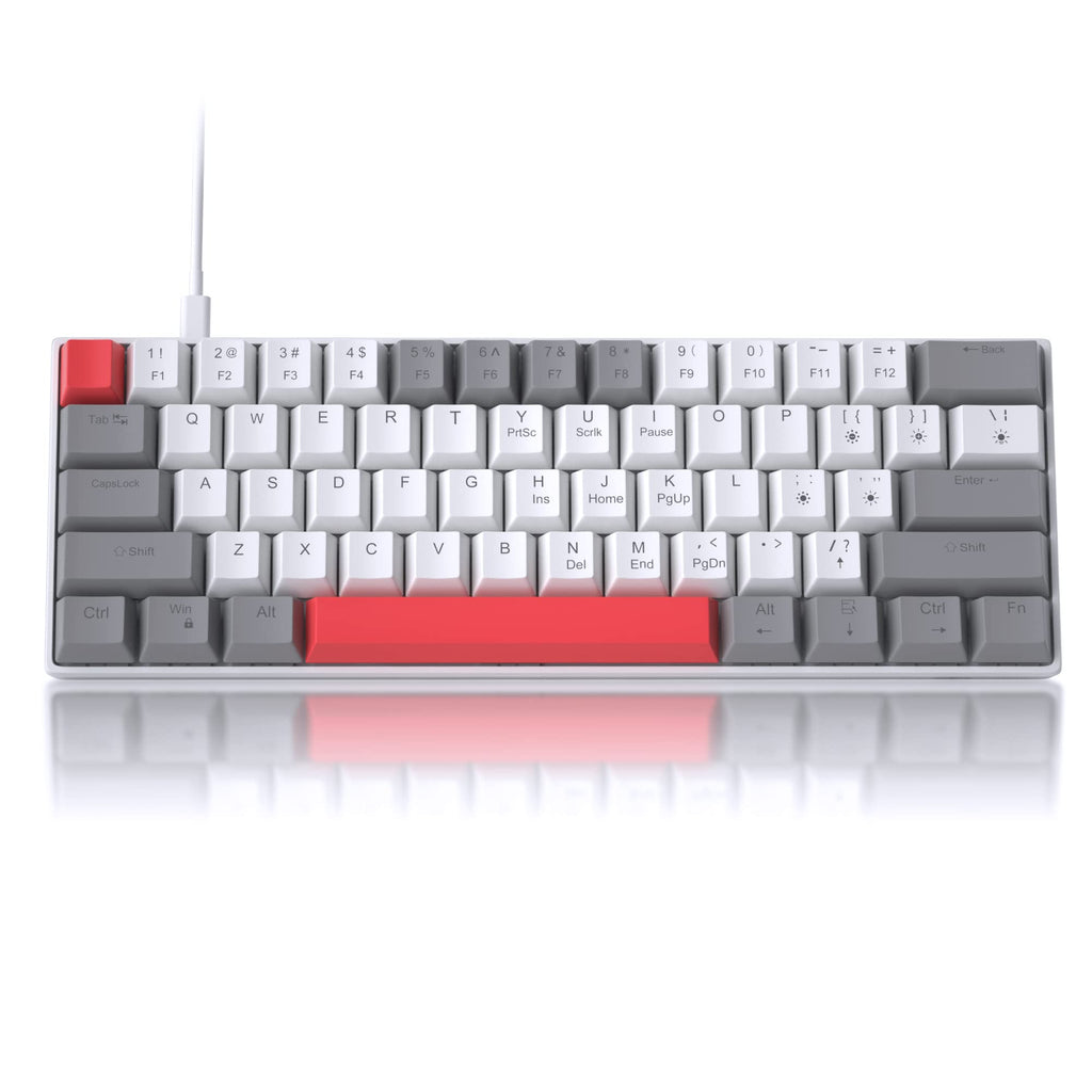 [Australia - AusPower] - 60% Mechanical Gaming Keyboard, Grey&White Gaming Keyboard with Hot Swappable Linear Red Switches, Wired Detachable Type-C Cable Mini Keyboard with Powder Blue Backlight for Windows/Mac/PC/Laptop grey&white with hot swappable red switch 