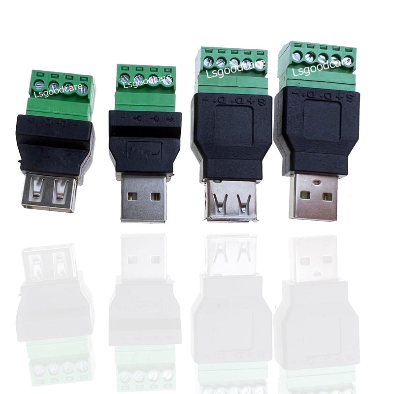 [Australia - AusPower] - Lsgoodcare USB Connector USB 2.0 Type A Male&Female to 4Pin 5 Pin Screw Connector USB Jack with Shield Terminal Plug Connector Adapter 