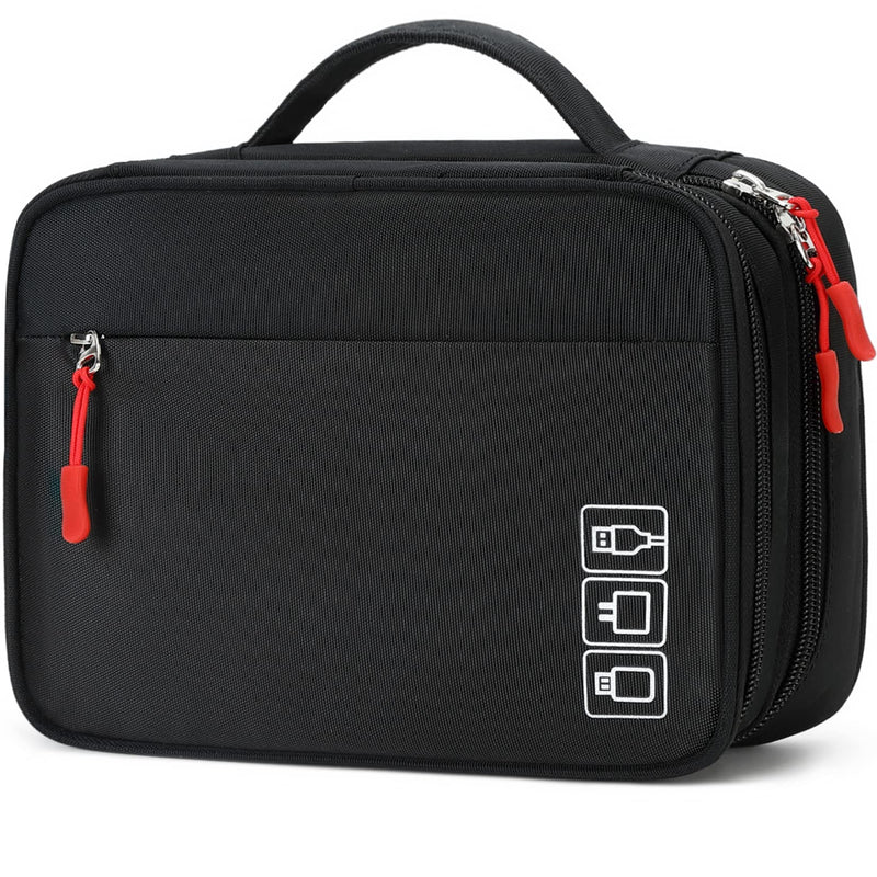 [Australia - AusPower] - MIRLEWAIY Waterproof Cord Cable Organizer Travel Portable Electronics Accessories Carrying Bag Storage Case for Hard Drives, Cables, Charger, Phone, USB, SD Card, Black 