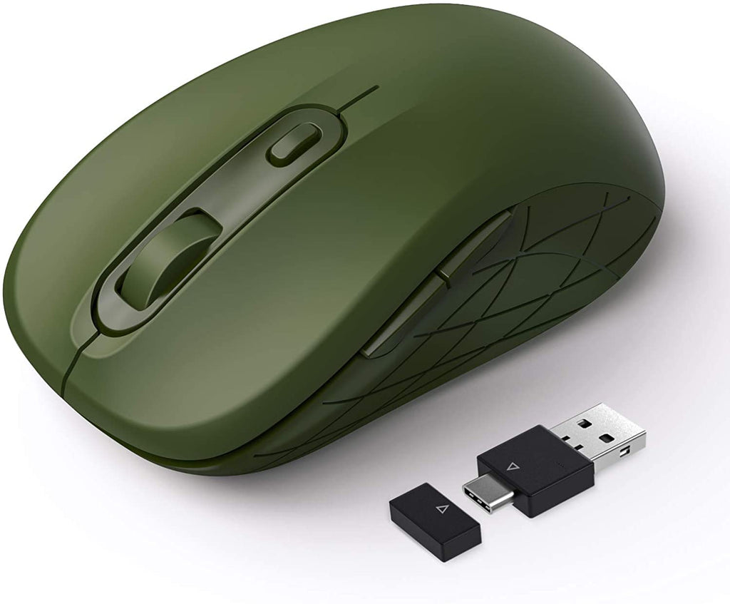 [Australia - AusPower] - Type C Wireless Mouse, Dual Mode 2.4G USB C Optical Silent Mouse, Ergonomic Mouse with Nano USB and Type C Receiver Compatible with PC, Laptop, MacBook and All Type C Devices-Green Green 