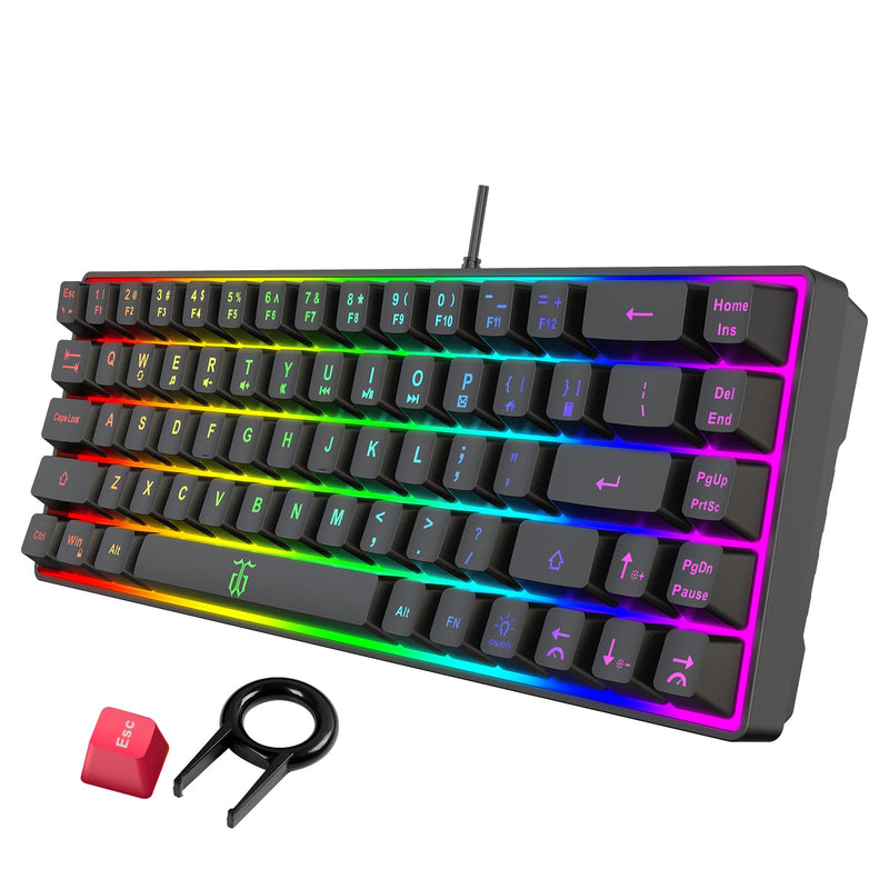[Australia - AusPower] - Snpurdiri 60% Gaming Keyboard, Rainbow Backlit Mini Keyboard,Built-in Steel Plate, Membrane Keyboard but Super Mechanical Feel for Windows PC Gamers(68 Keys, Black Rainbow) Black(Rainbow) 