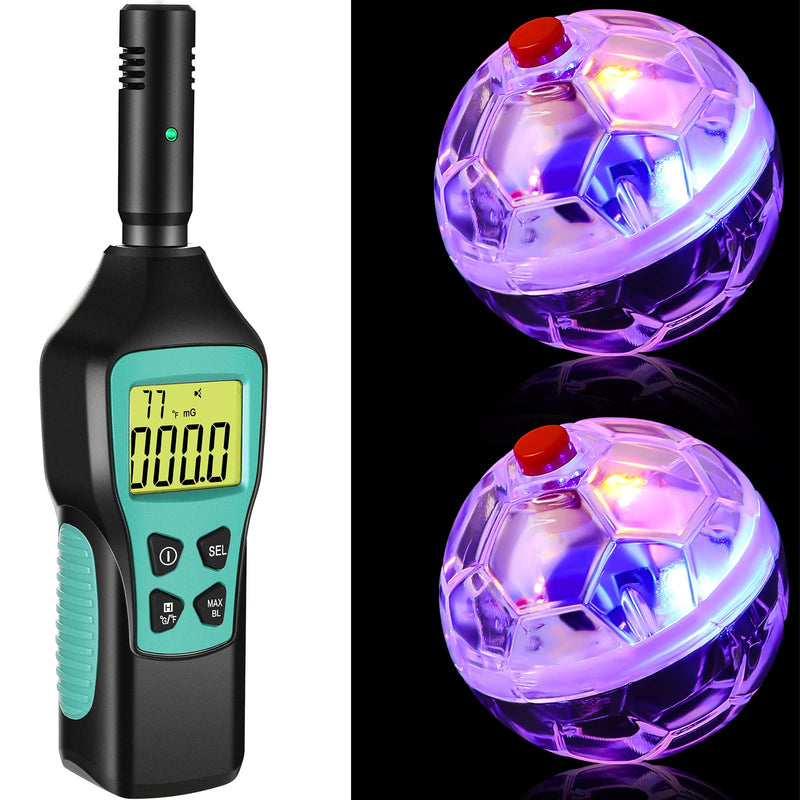 [Australia - AusPower] - 3 Pcs Ghost Hunting Equipment Kit, EMF Meter Digital LCD 3 in 1 EMF Sensor Tester Detector and Ghost Hunting Cat Ball Light Up Motion Activated Cat Balls for Home Office Outdoor Ghost Hunting 