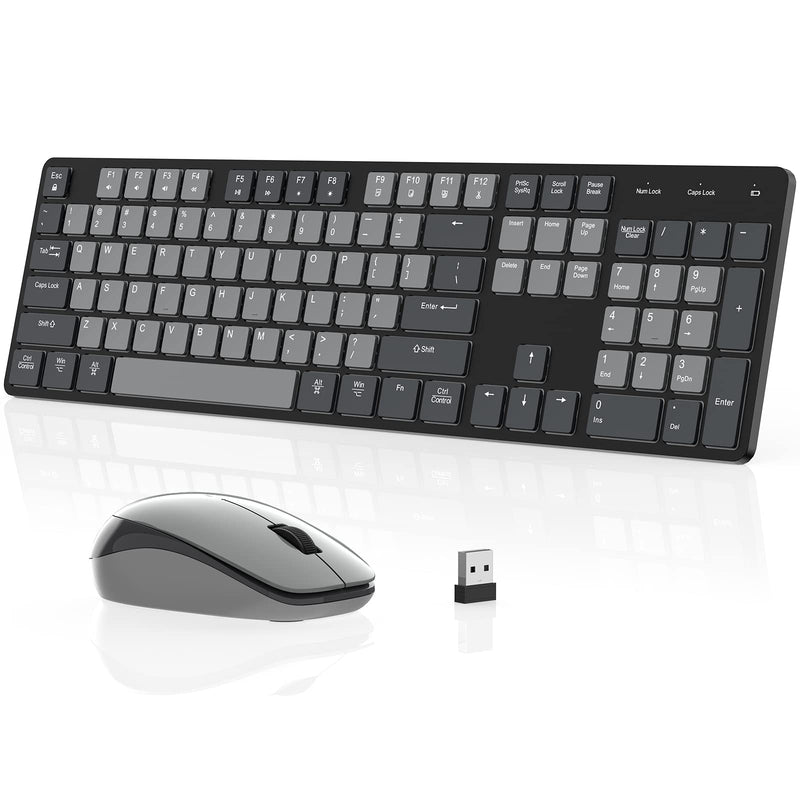 [Australia - AusPower] - POWZAN Wireless Keyboard and Mouse, Ultra Slim Compact Full Size Wireless Keyboard and Mouse Combo 2.4G Ultra-Thin Sleek Design for Windows, Mac, Computer, Desktop, PC, Notebook - (Black Gray) Black Grey 