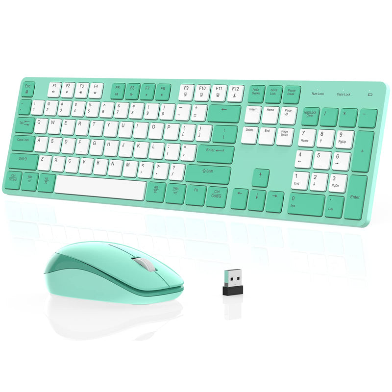 [Australia - AusPower] - POWZAN Wireless Keyboard and Mouse, Ultra Slim Compact Full Size Wireless Keyboard and Mouse Combo 2.4G Ultra-Thin Sleek Design for Windows, Mac, Computer, Desktop, PC, Notebook - (Green White) Green White 