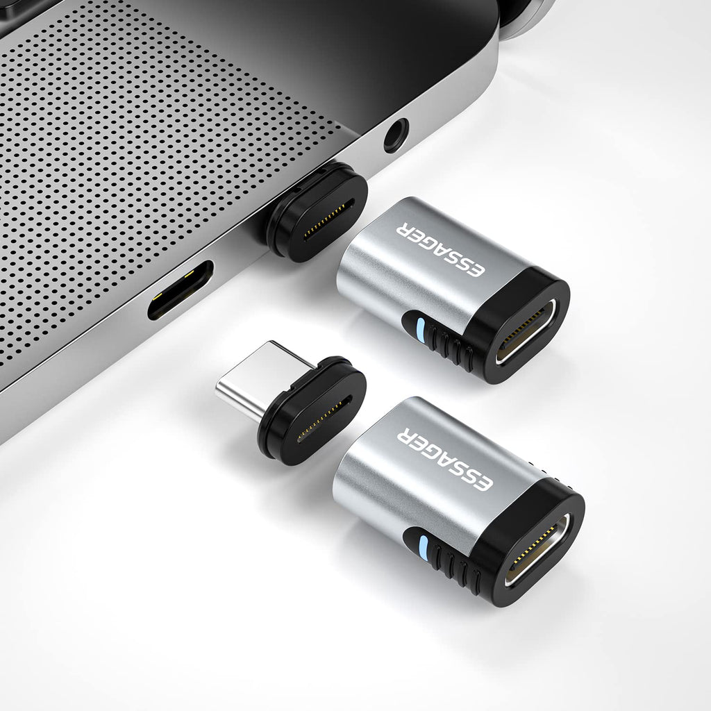 [Australia - AusPower] - USB C Magnetic Adapter 24Pins 2 Pack, Essager Type C Connector Support USB PD 100W Quick Charge, 10Gb/s Data Transfer and 4K@60 Hz Video Output, Compatible with MacBook Pro/Air and More Type C Devices 2 Pack-Straight 