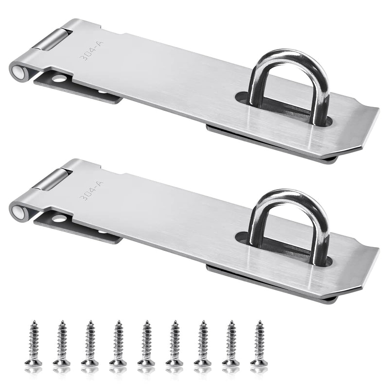 [Australia - AusPower] - 2Pcs Stainless Steel Gate Lock Hasp, Safety Packlock Clasp Hasp Lock Set Door Locks Hasp Latch for Doors, Cabinets, Closets and More (5inch-Silver) 5inch-Silver 