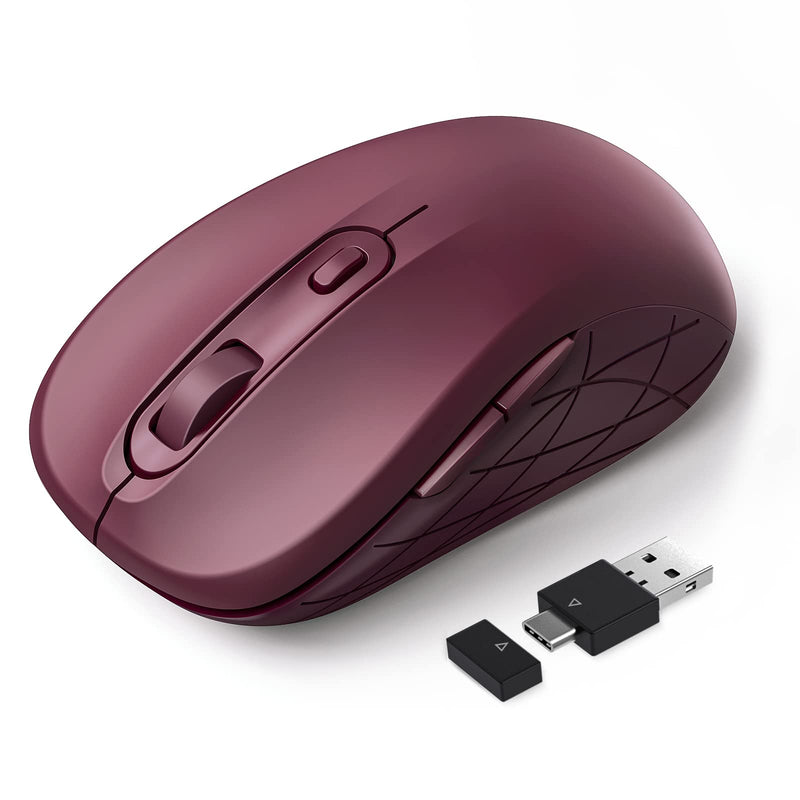 [Australia - AusPower] - Type C Wireless Mouse - 2.4Ghz Ergonomic Dual Mode Mouse with 2 in 1 Receiver (Nano USB A and Type C) for PC, Laptop, Computer, MacBook, and All USB C Devices (Claret-red) Claret-red 