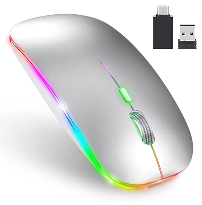 [Australia - AusPower] - LED Wireless Mouse,5.2/3.0 2.4G Three Mode Mouse Rechargeable New Type of Wireless Silent Mouse,Wireless Mouse for Laptop,PC,MacBook Air,MacBook Pro,ipad,Mac,Computer Mouse (Silver) Silver 