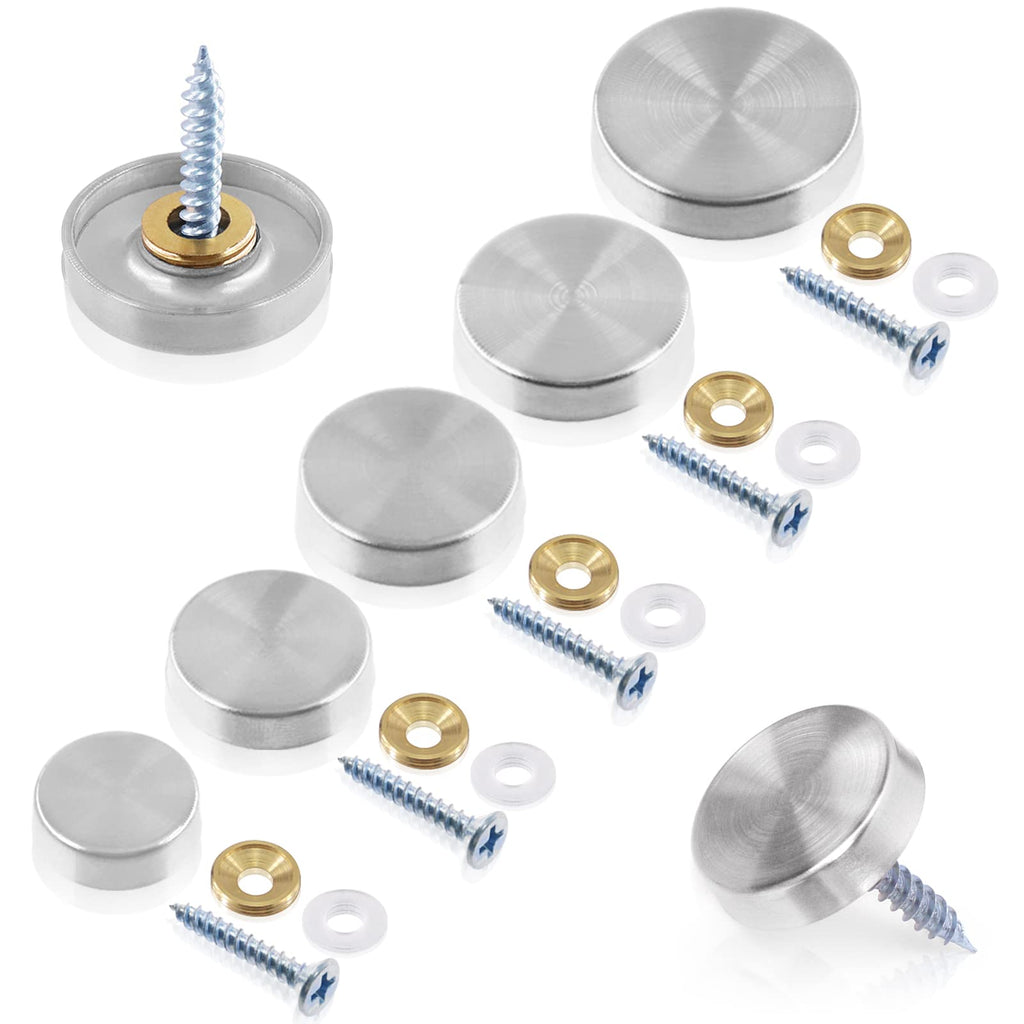 [Australia - AusPower] - Wokape 20 Sets 0.63"/16mm Stainless Steel Mirror Screw Cover Caps, Mirror Screws Decorative Caps Cover Nails with Screws Fasteners for Wardrobe Sign Advertising Hardware Bathroom 16mm / 0.63in 