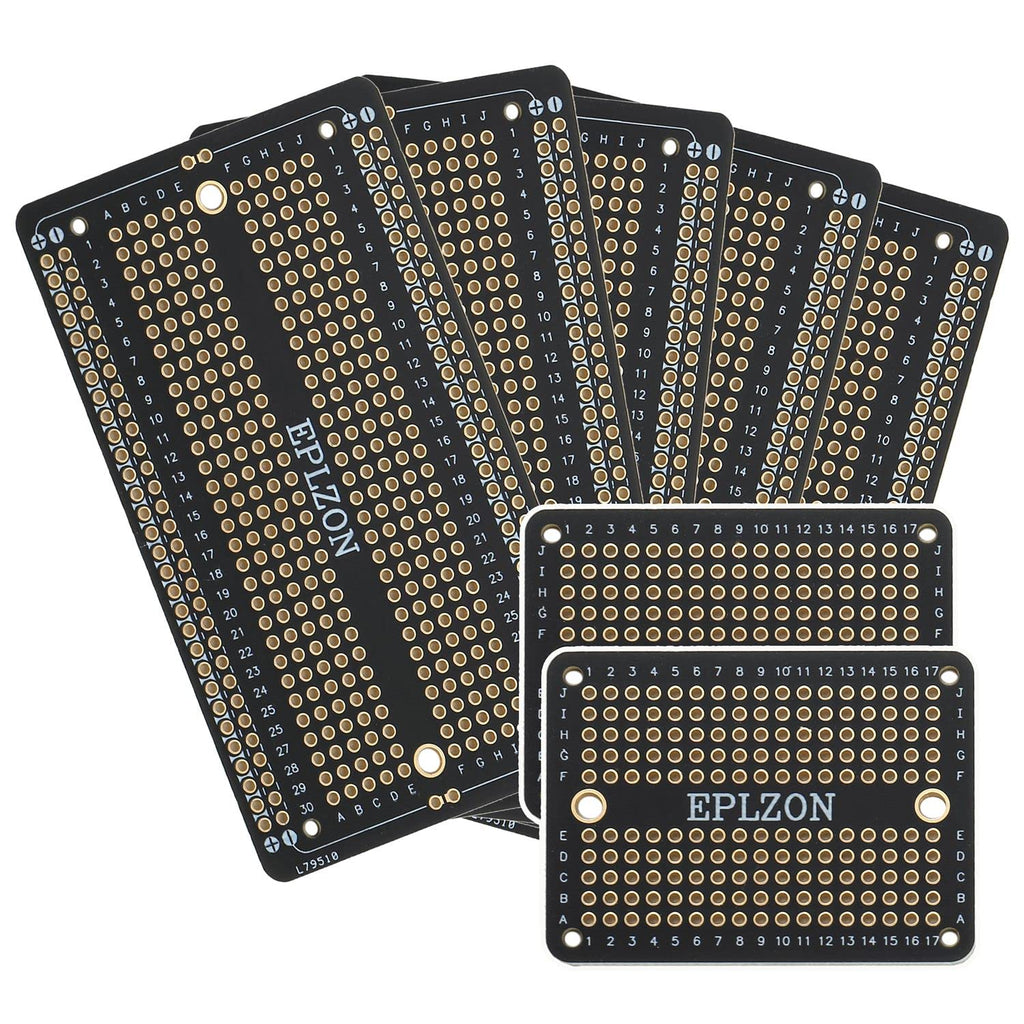 [Australia - AusPower] - EPLZON Gold Plated PCB Solder-able Breadboard for DIY Electronics Projects Compatible with DIY Arduino Soldering Projects 2.05"x3.5" (5 Pack + 2 Mini Board, Black) 