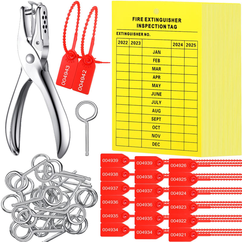 [Australia - AusPower] - Monthly Fire Extinguisher Inspection Tags Set Including 4 Years Maintenance Tags Plastic Tamper Seals Fire Extinguisher Pull Pins Numbered Security Tags with Handheld Hole Puncher (76) 76 