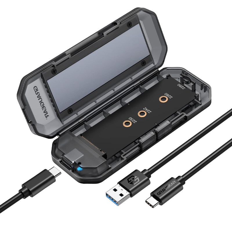 [Australia - AusPower] - GRAUGEAR 10Gbps M.2 NVMe SATA SSD Enclosure Adapter, Tool-Free USB3.2 Gen2 External SSD Case, USB C to USB C/USB A Cables, M Key, B+M Key, RTL9210B for Size 2230/2242/2260/2280[G-M202-AC-10G] 