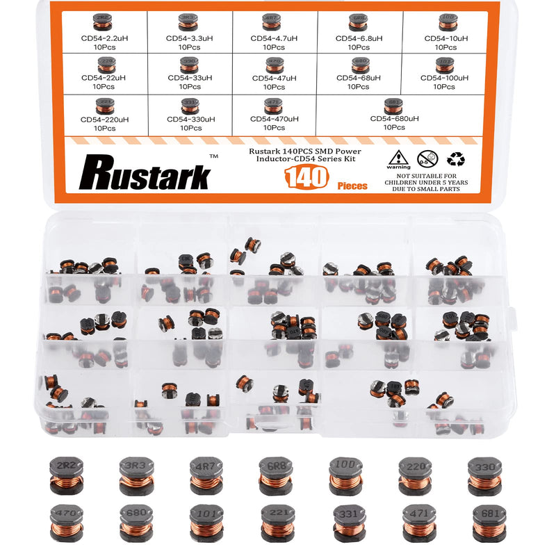 [Australia - AusPower] - Rustark 141Pcs 14 Values CD54 SMD Power Inductors Assortment Kit with Storage Box 2.2uH - 680uH Chip Inductors 5.8mm Wire Wound Chip 