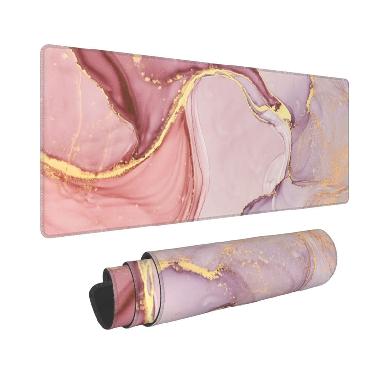 [Australia - AusPower] - Rose Gold Marble Mouse Pad Abstract Pink Desk Mat 31.5x11.8 Inch Marbled Texture Non-Slip Rubber Base Large Rose Gold Mousepad Stitched Edges Keyboard Mouse Mat Desk Pad for Office Home Game Rose Gold Marble 