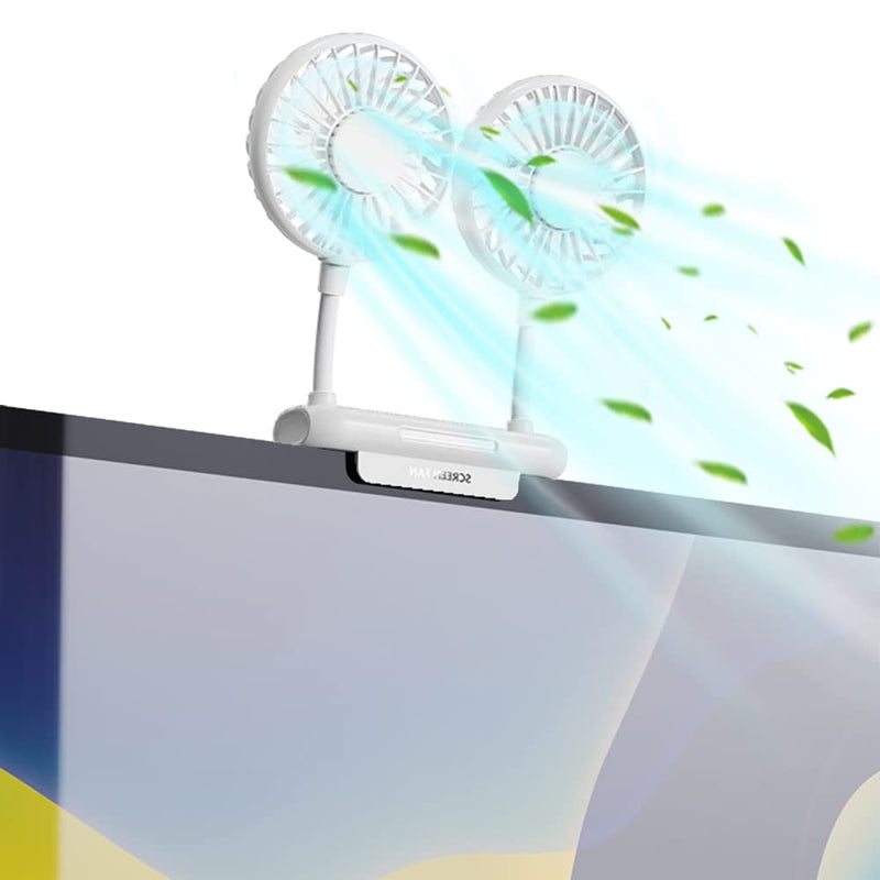 [Australia - AusPower] - Monitor Fan, THRRLY Screen Fan with 2 Fans, 3 Speeds Desktop Table Cooling Fan with Sturdy Adjustable Clamp, Strong Wind Quiet Small Desk Fan USB Powered Mini USB Fan for Office Laptops, Desktop PC. White 