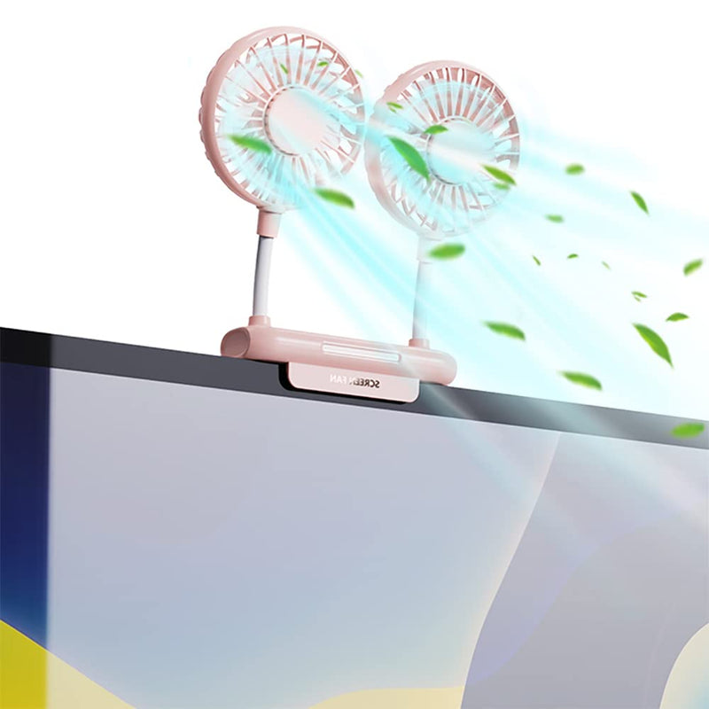 [Australia - AusPower] - Monitor Fan, THRRLY Desktop Fan with 2 Fan Heads, 3 Speeds 360° Rotatable Office Desk Fan USB Powered Cooling Fan with Sturdy Adjustable Clamp,Strong Wind Quiet Small USB Table Fan for Desktop Laptop. Pink 